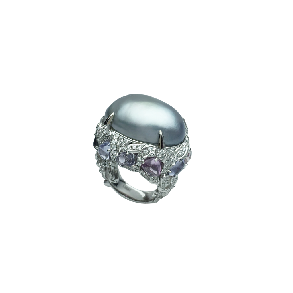 South Sea Pearl &amp; Sapphire Diamond Ring